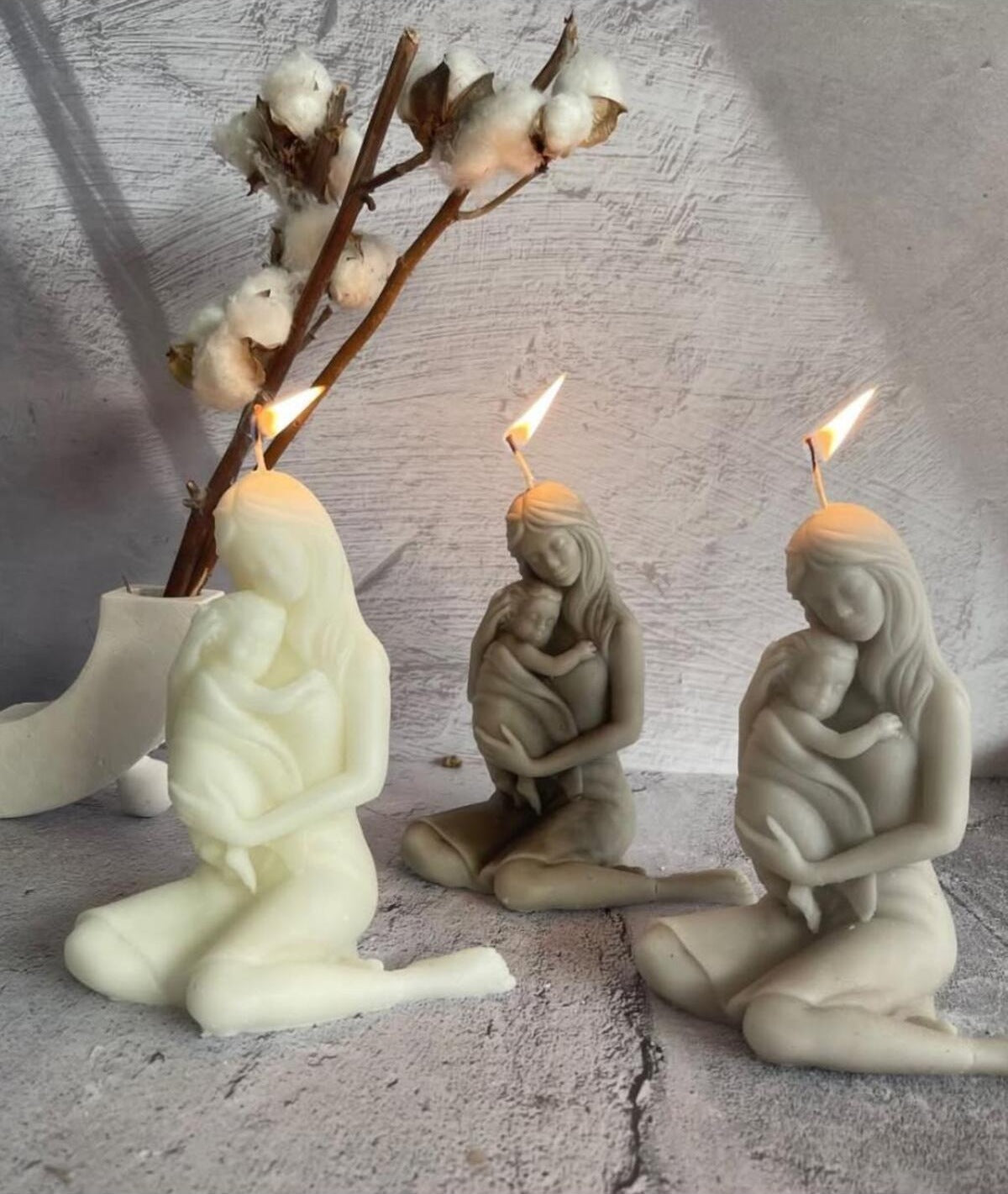 Anne Çocuk Dekoratif Mum Kırık Beyaz