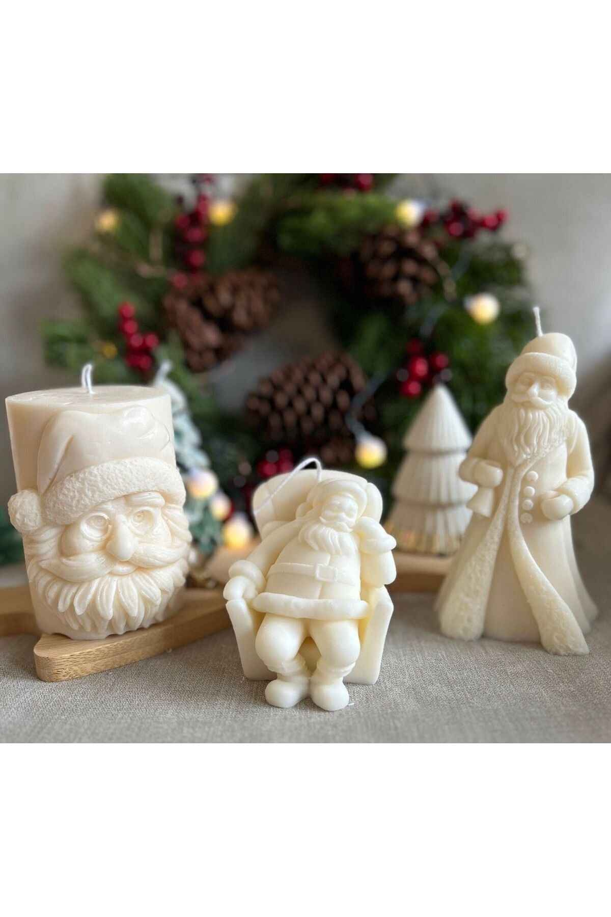 Babanoel Noel Baba Yılbaşı Desenli Beyaz %100 Soya Wax Kokulu – görsel 5