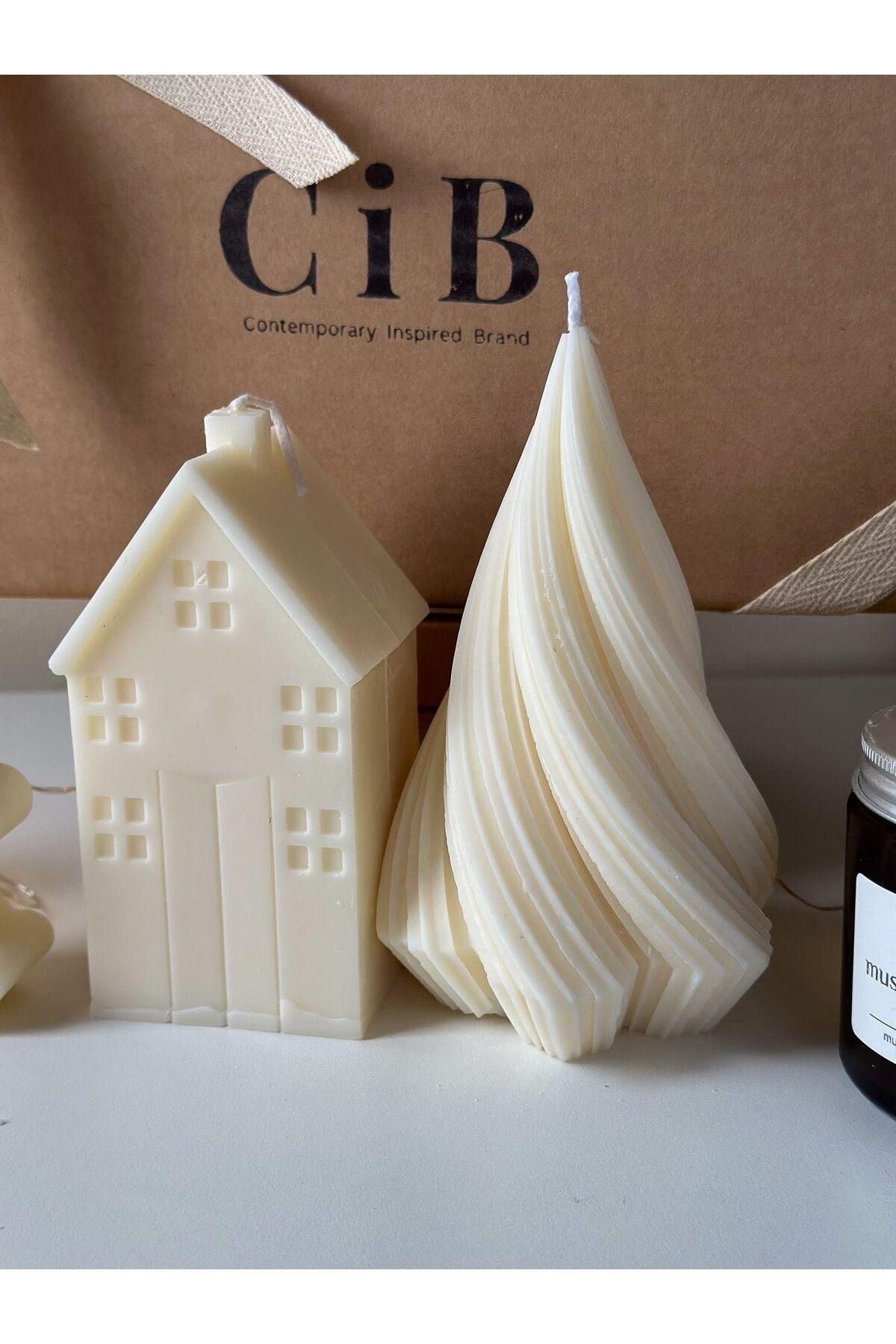 Çam Ağacı Yılbaşı Beyaz Dekoratif Mum %100 Soya Wax Kokulu – görsel 3