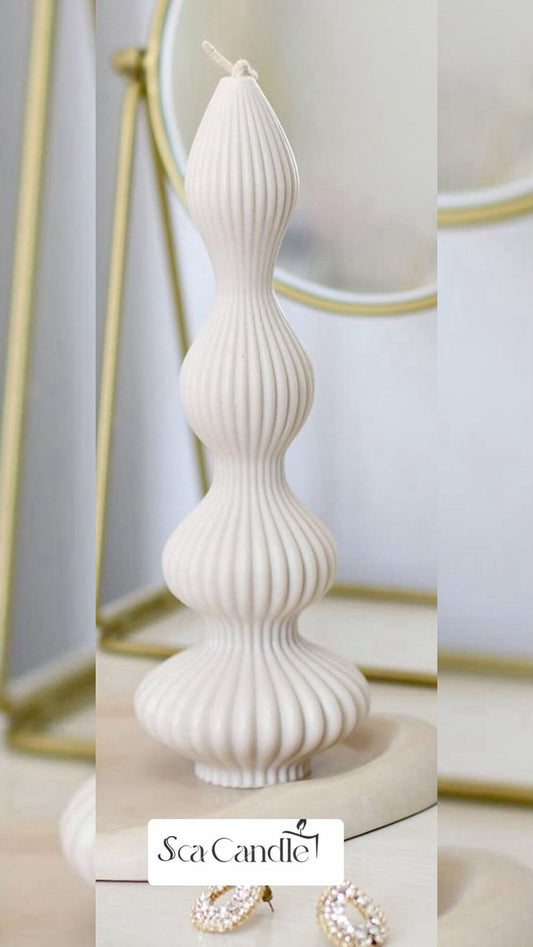 Dalgalı Marakeş Kırık Beyaz Dekoratif Mum Candle 25x9