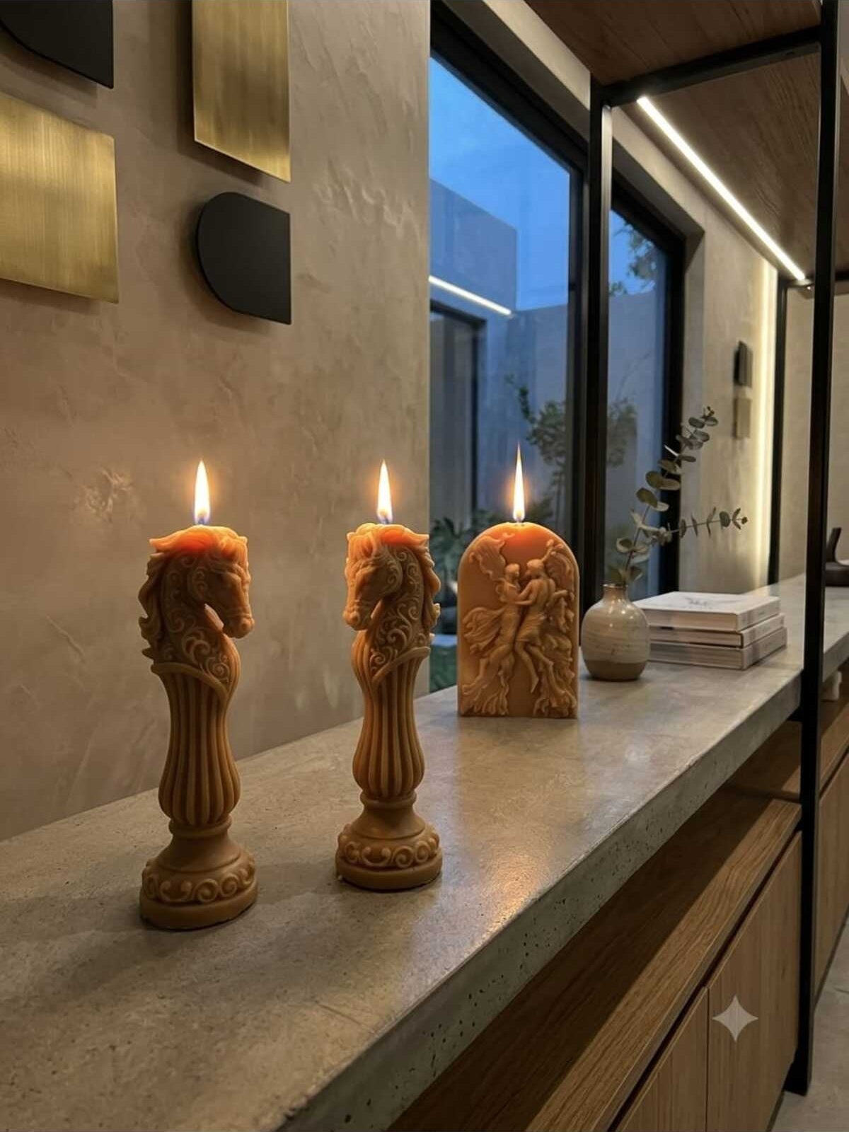 Dekoratif 3'lü Mum Seti Kahverengi