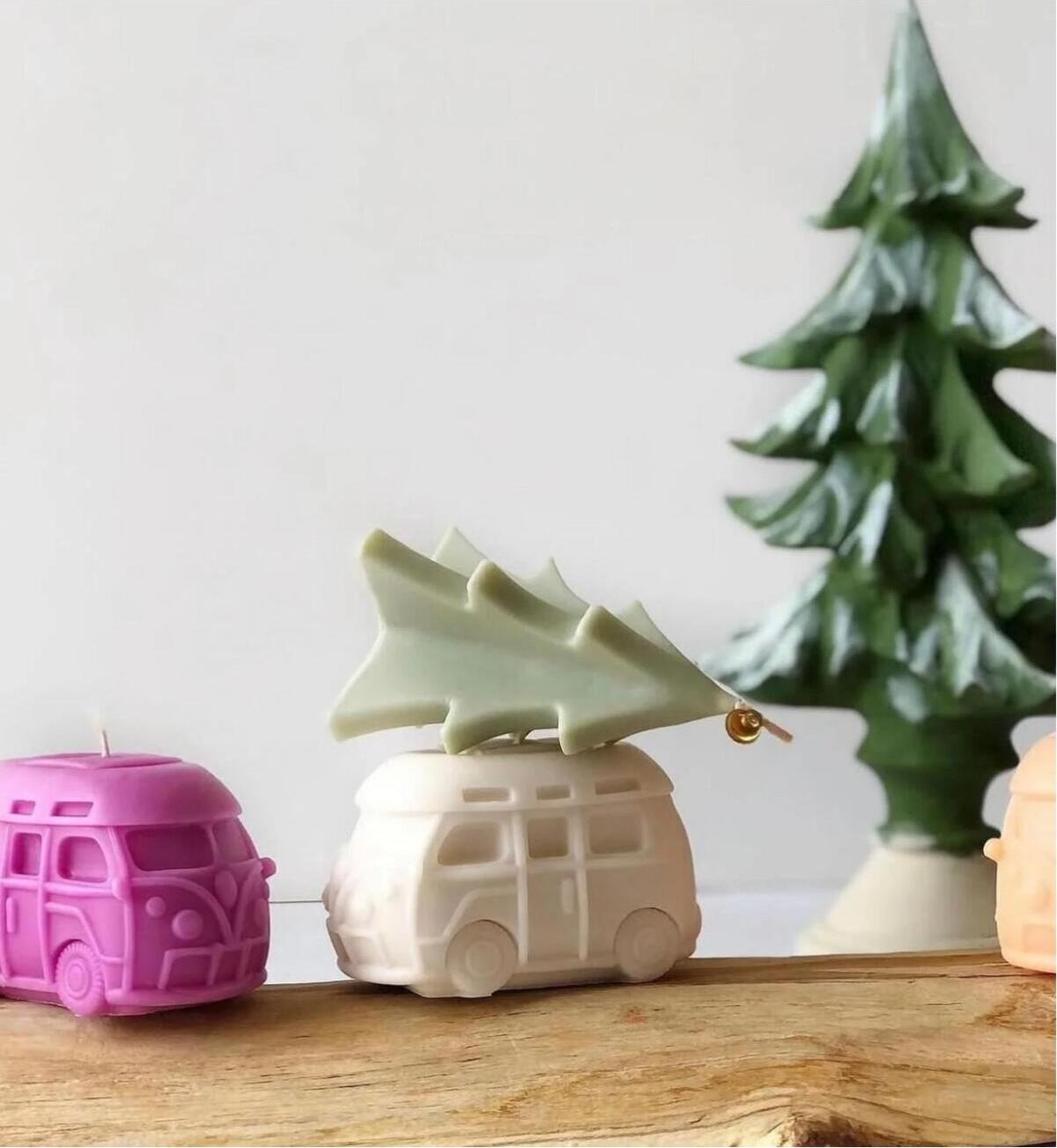 Dekoratif Araba 2'li Mum Seti 10x7 cm Kırık Beyaz
