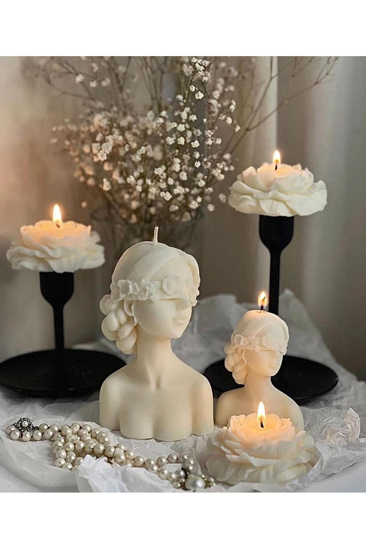 Dekoratif Beyaz Şakayık Gül 3'lü Gül 7x7 cm – görsel 2