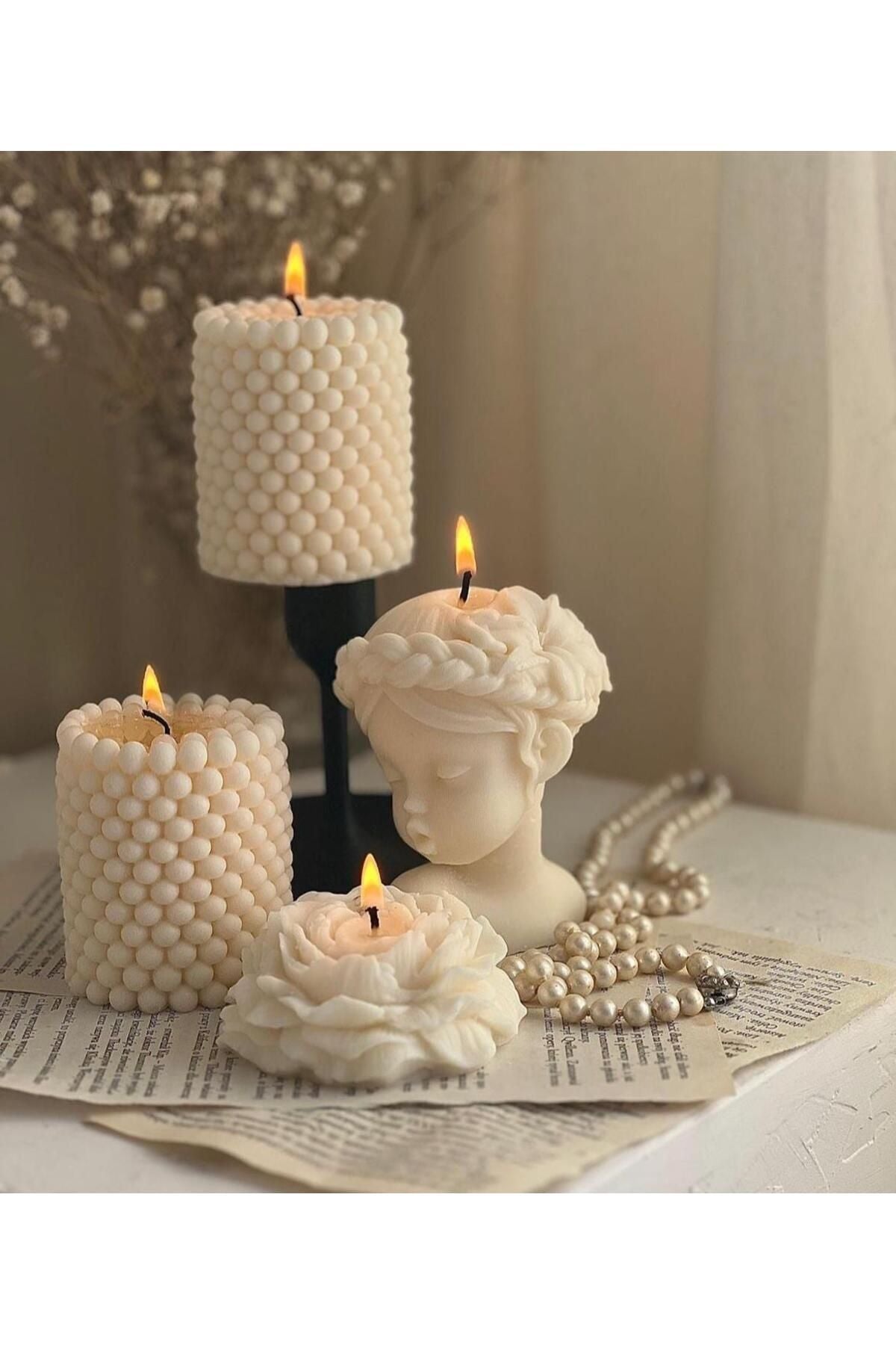 Dekoratif Beyaz Şakayık Gül 3'lü Gül 7x7 cm – görsel 4