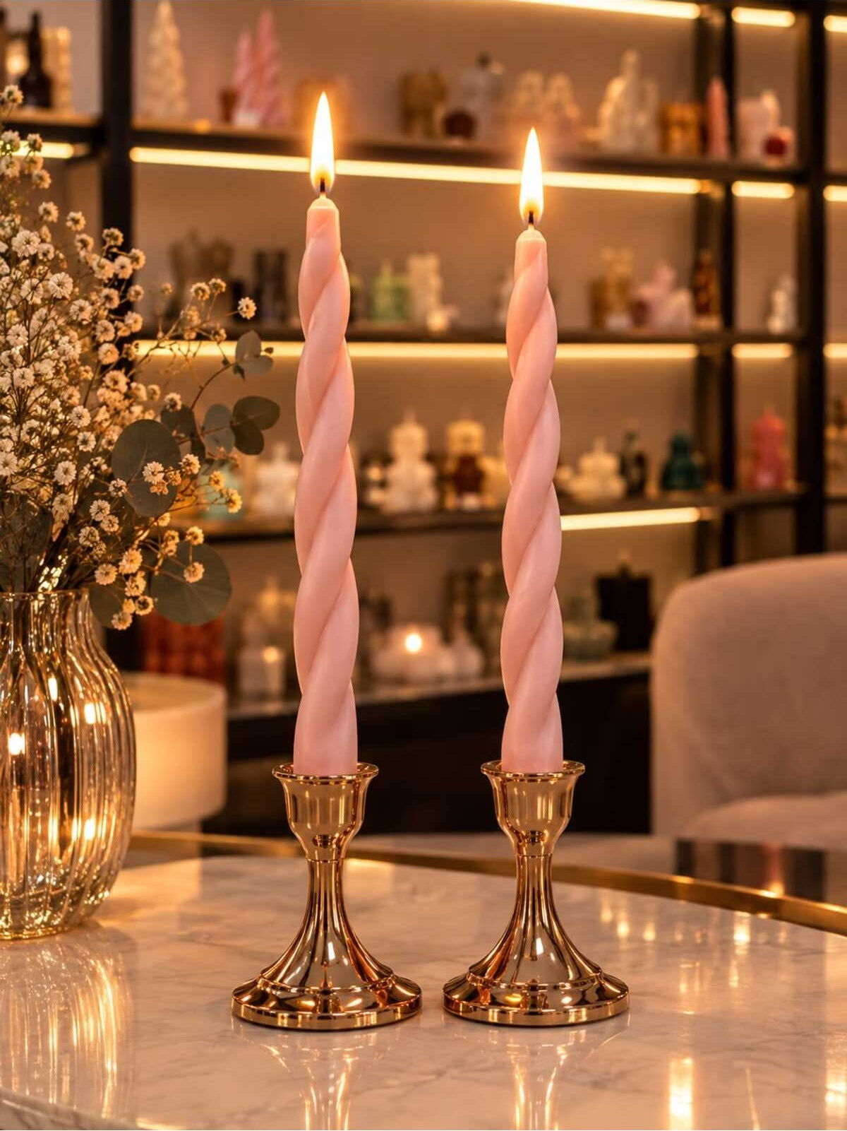 Dekoratif Burgu Şamdan Mumu 2'li Pembe