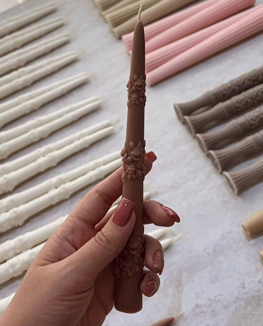 Dekoratif Çiçek Şamdan Mumu 2'li Kahverengi