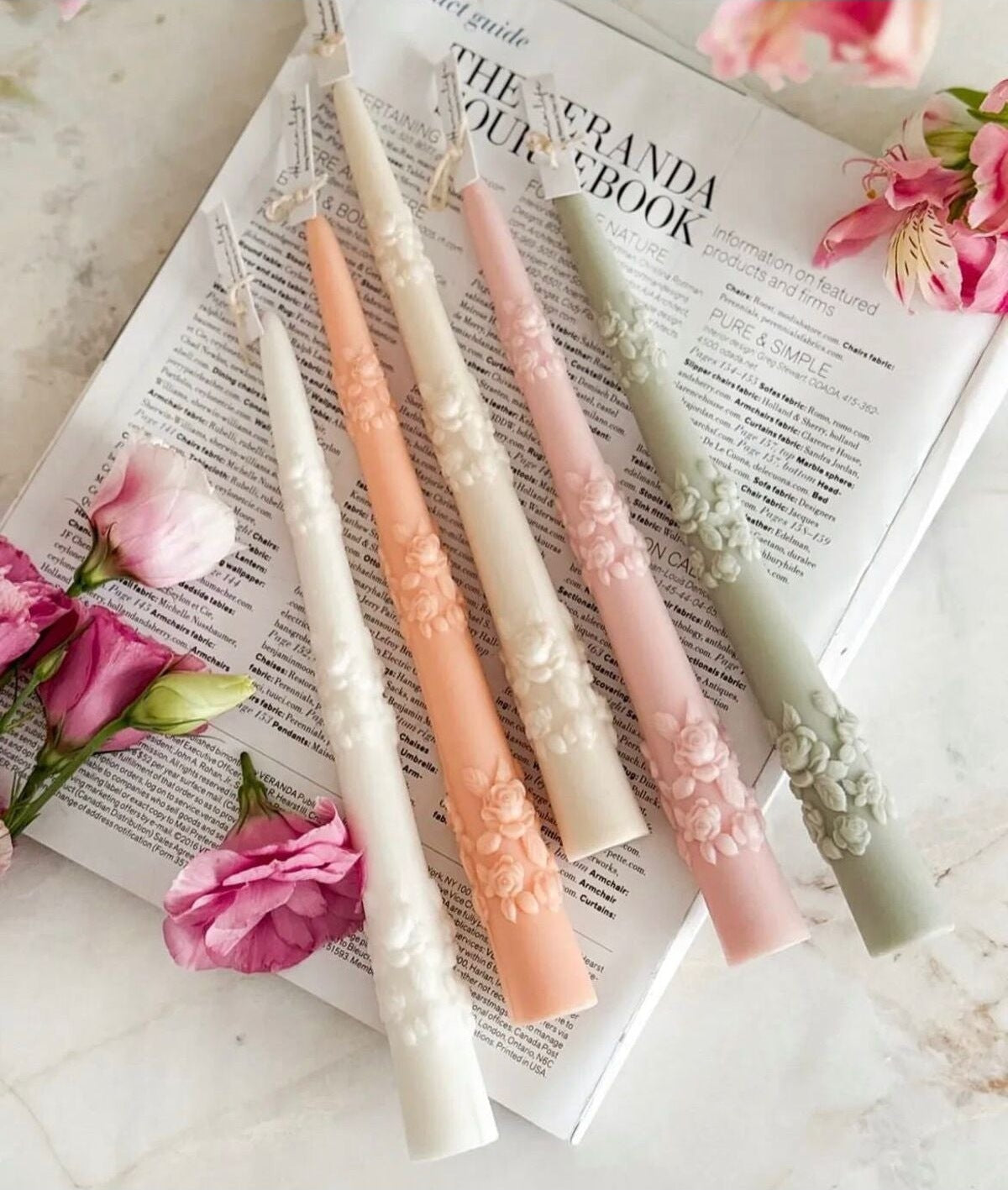 Dekoratif Çiçek Şamdan Mumu 2'li Pastel Yeşil