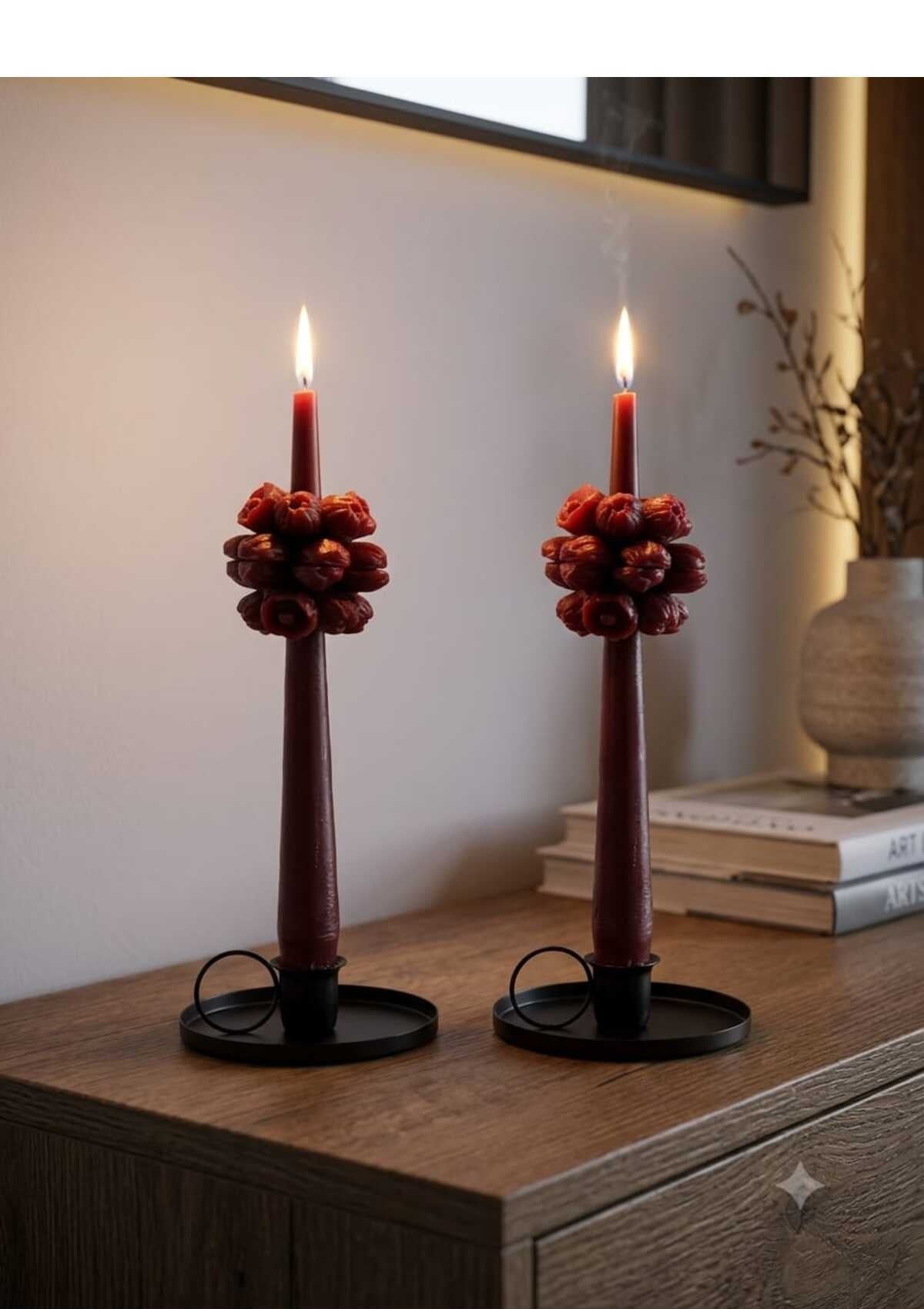 Dekoratif Çiçek Şamdan Mumu 6'lı 25 cm Bordo
