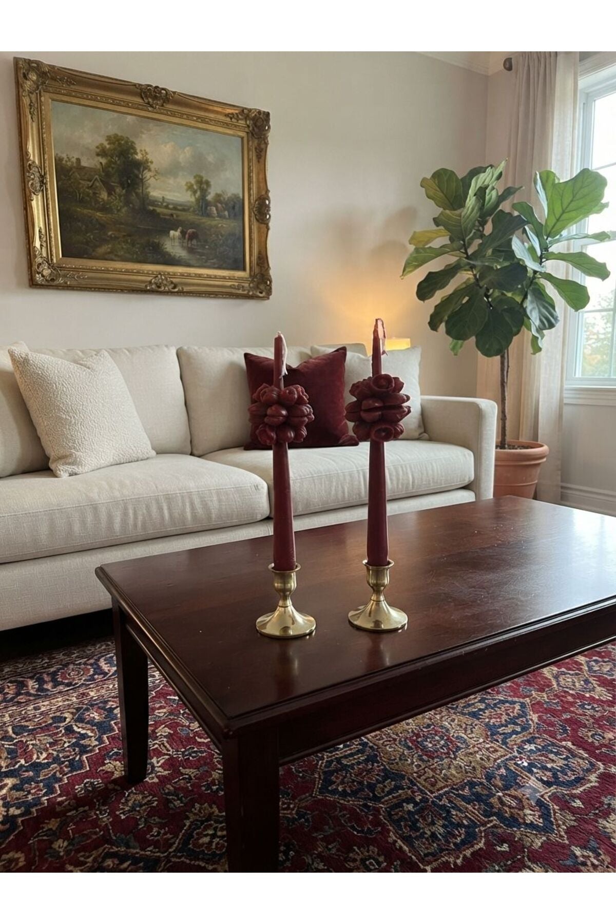 Dekoratif Çiçek Şamdan Mumu 6'lı 25 cm Bordo – görsel 2