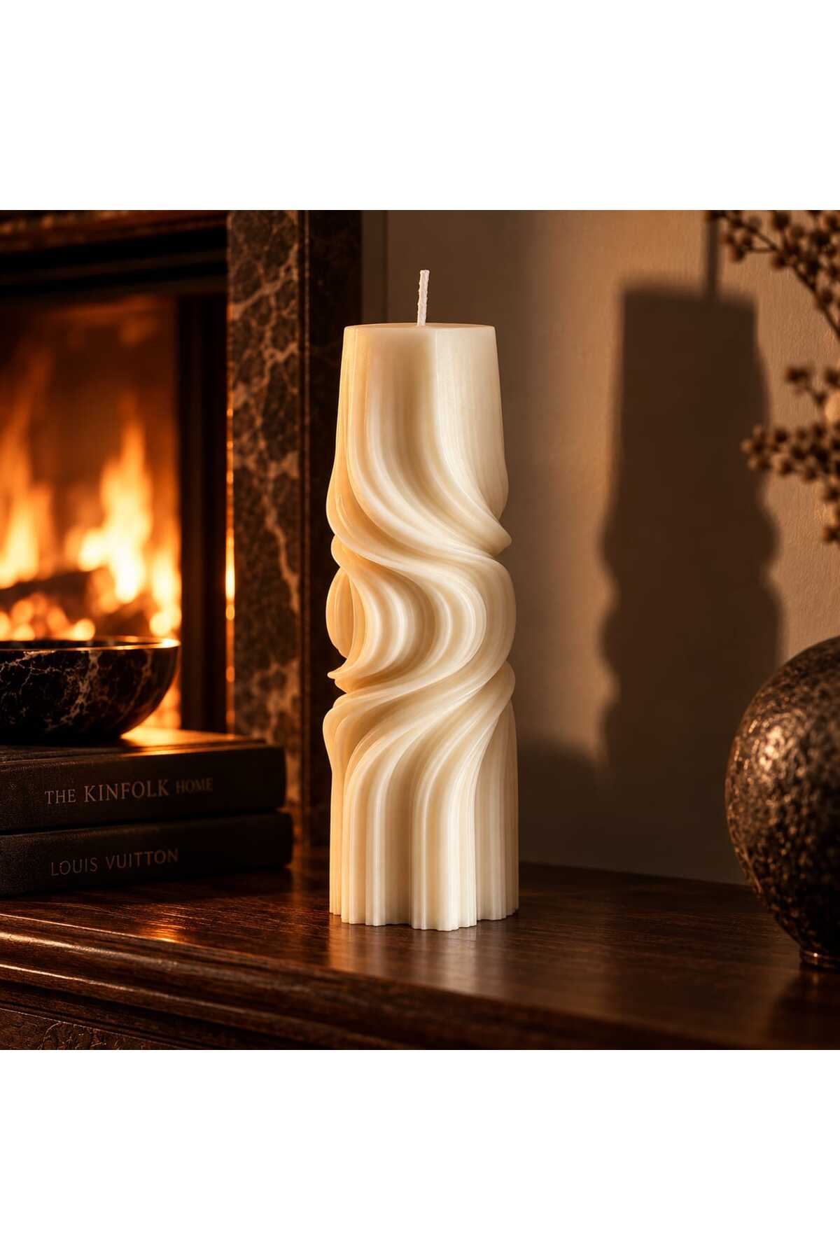 Dekoratif Dalga Mum 20x5 cm Beyaz – görsel 4