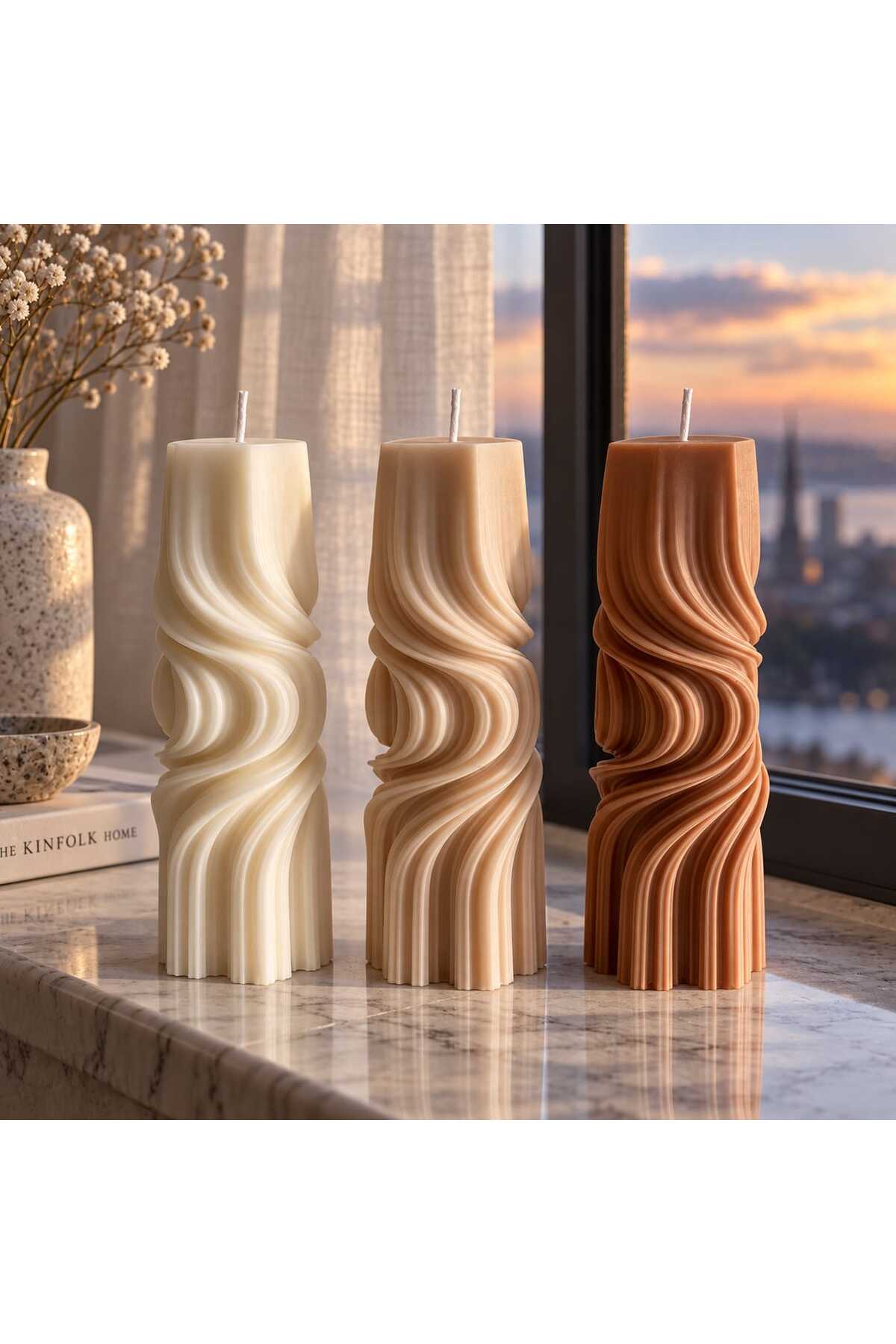 Dekoratif Dalga Mum 20x5 cm Beyaz – görsel 8