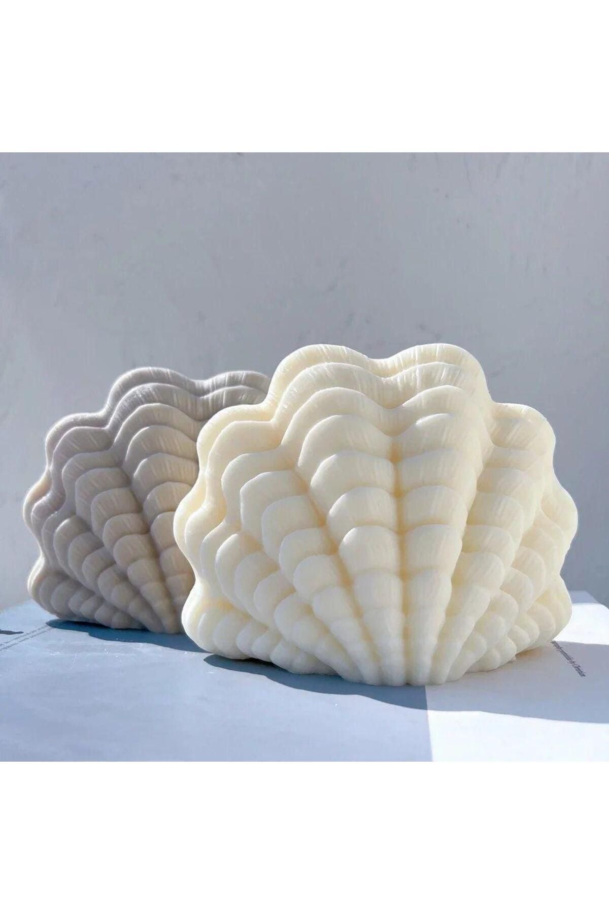 Dekoratif Deniz Kabuğu Mum 10x13,50 cm Kırık Beyaz – görsel 3