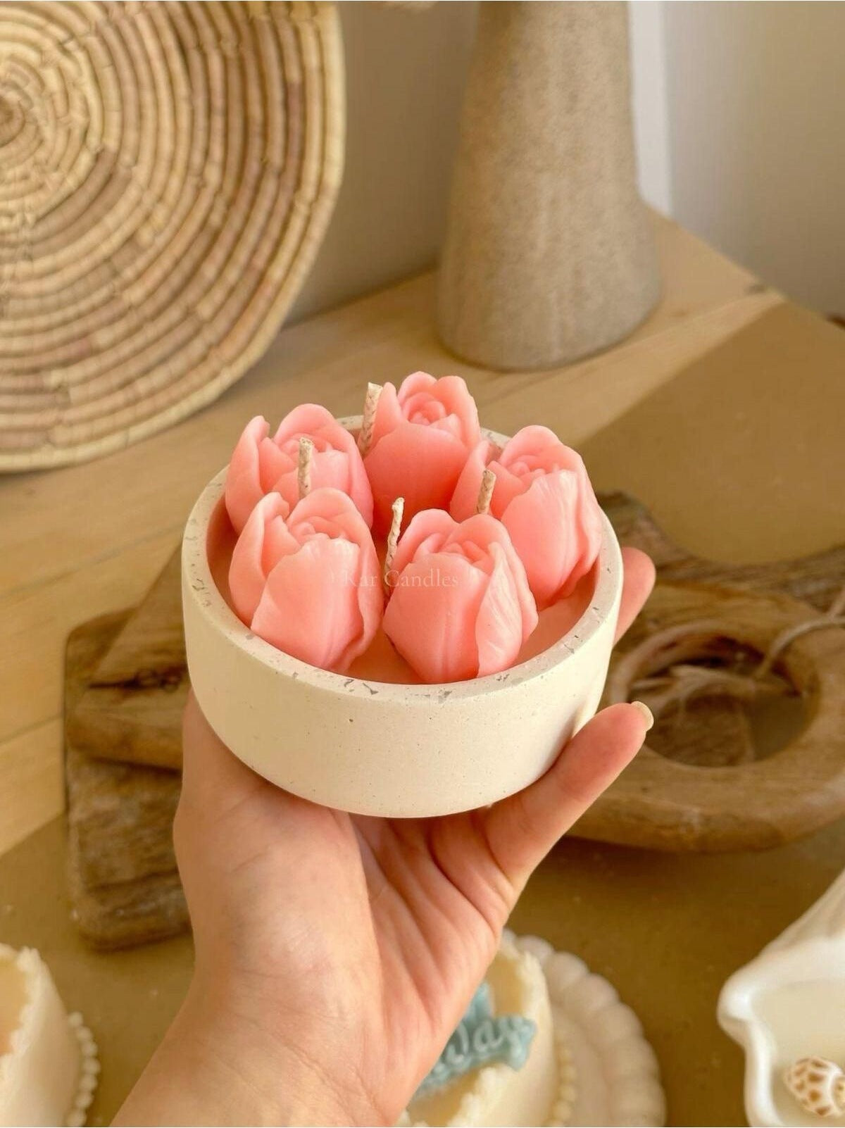 Dekoratif Gül Mum Pembe