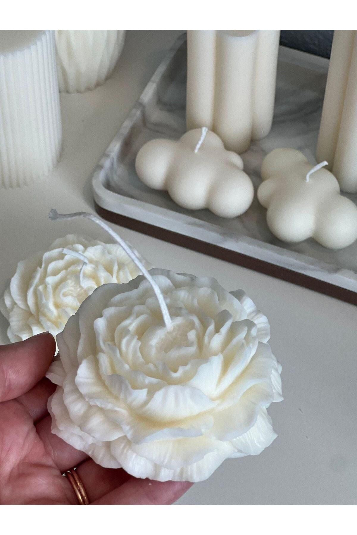 Dekoratif Gül Mum Tekli Beyaz – görsel 6