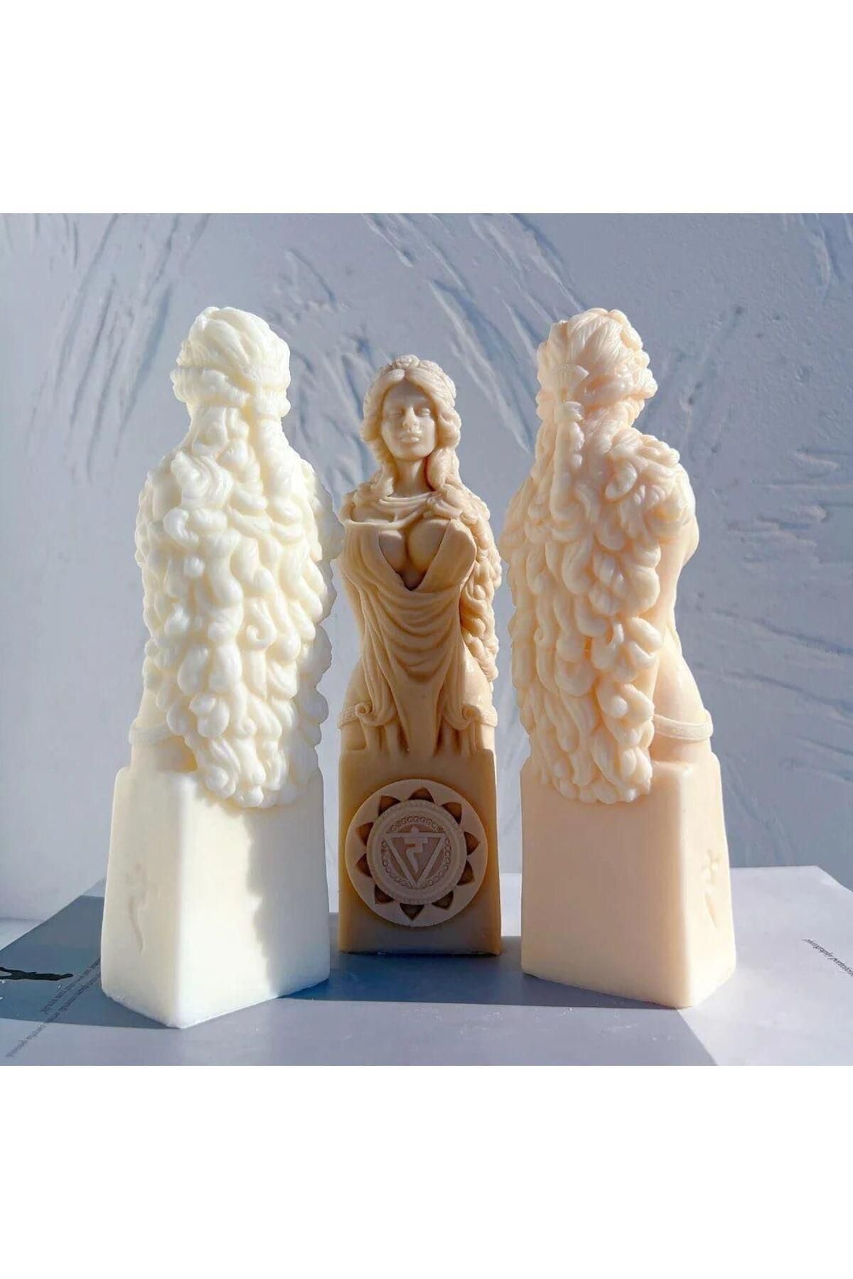 Dekoratif Güneş Tanrıcası Beyaz Lüks Mum – görsel 2
