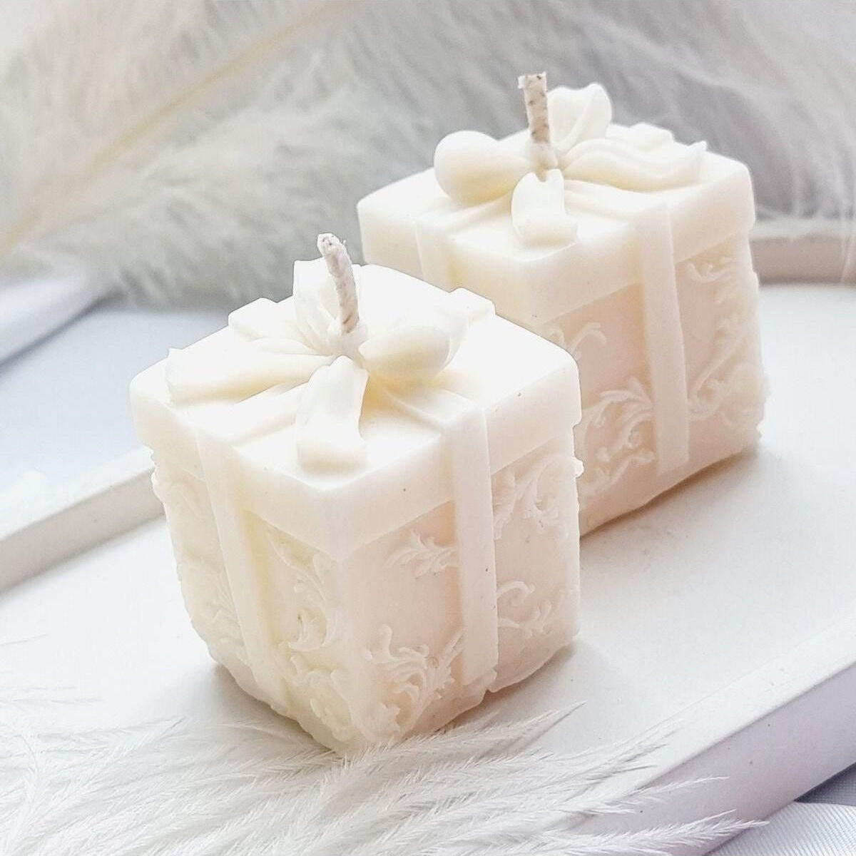 Dekoratif Hediye Kutusu Yılbaşı Beyaz 100 Soya Wax Tekli Mum Kokulu