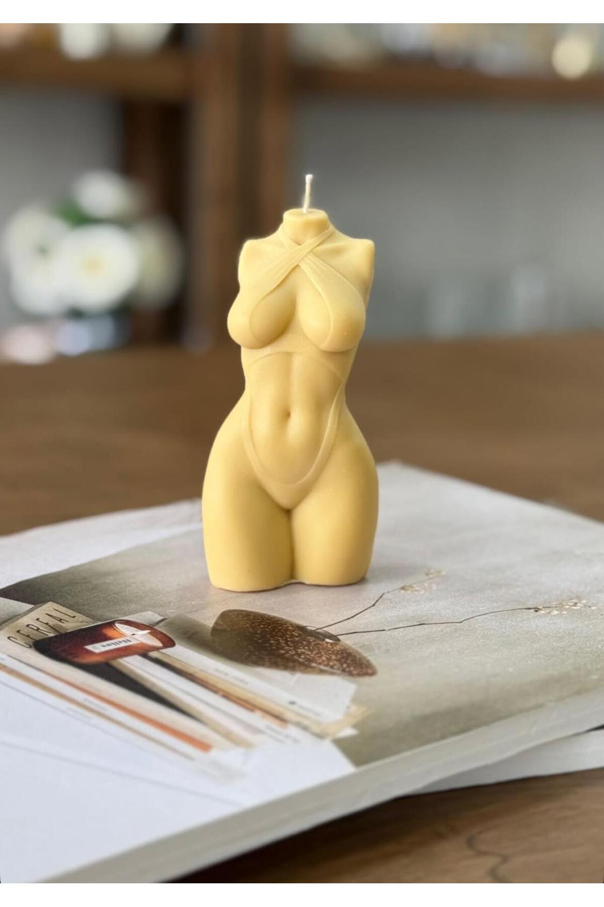 Dekoratif Kadın 2'li Mum Seti Bej – görsel 2