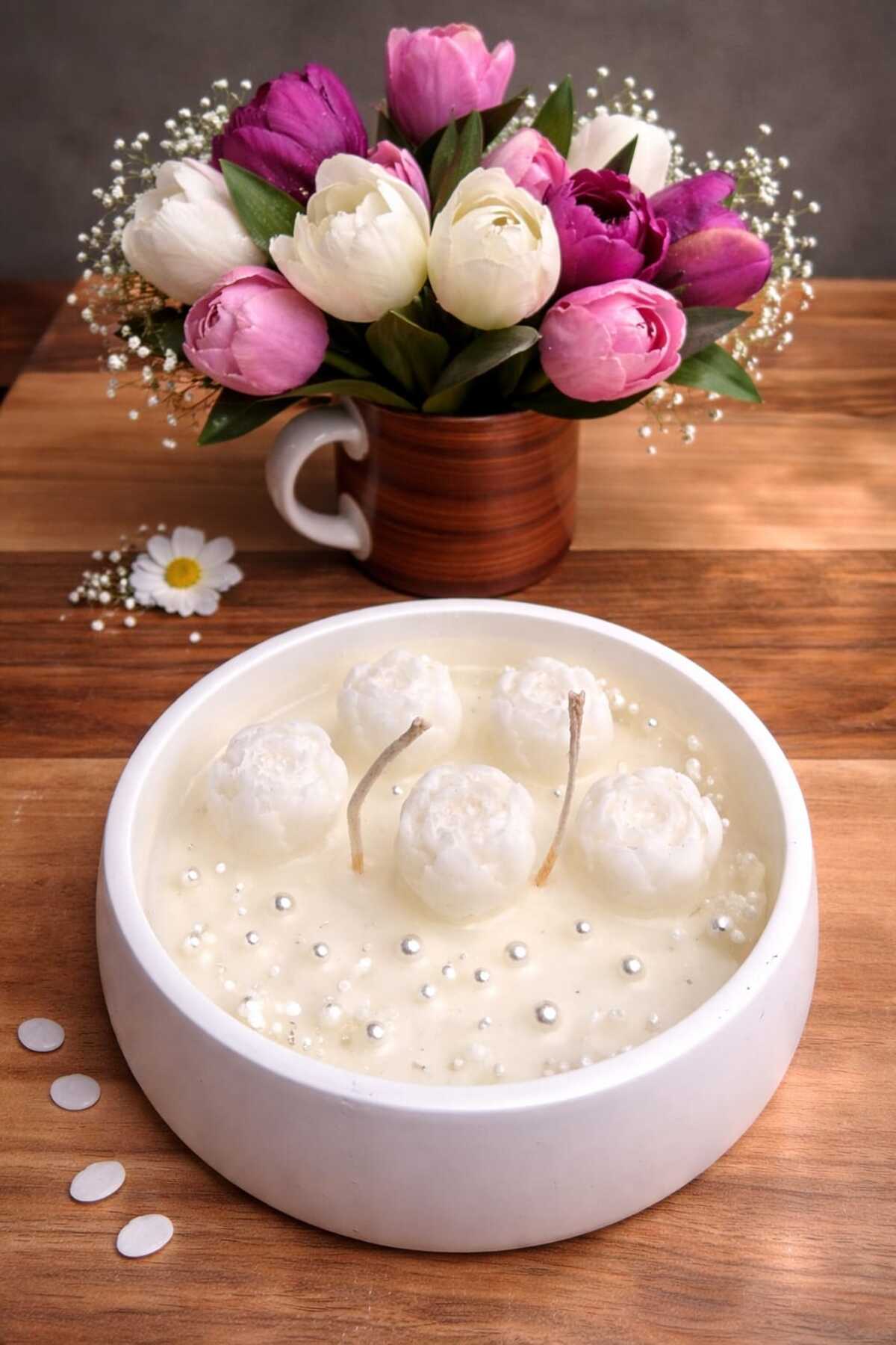 Dekoratif Kase İçinde İncili Mum