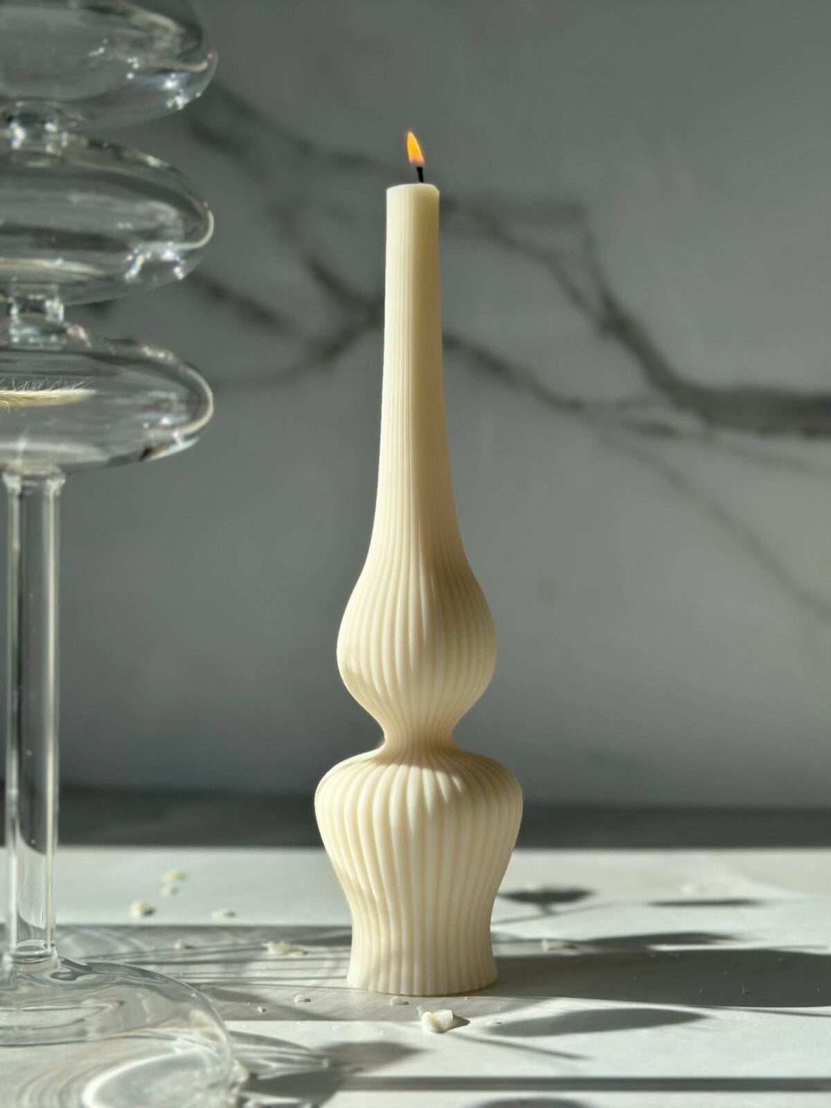 Dekoratif Lüks Mum Beyaz %100 Soya Wax Tekli Mum Kokulu Uzunluk 20 cm