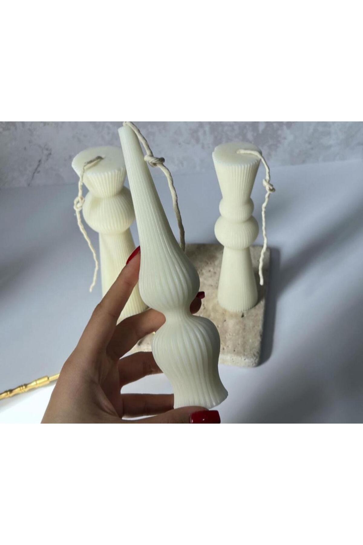 Dekoratif Lüks Mum Beyaz %100 Soya Wax Tekli Mum Kokulu Uzunluk 20 cm – görsel 3