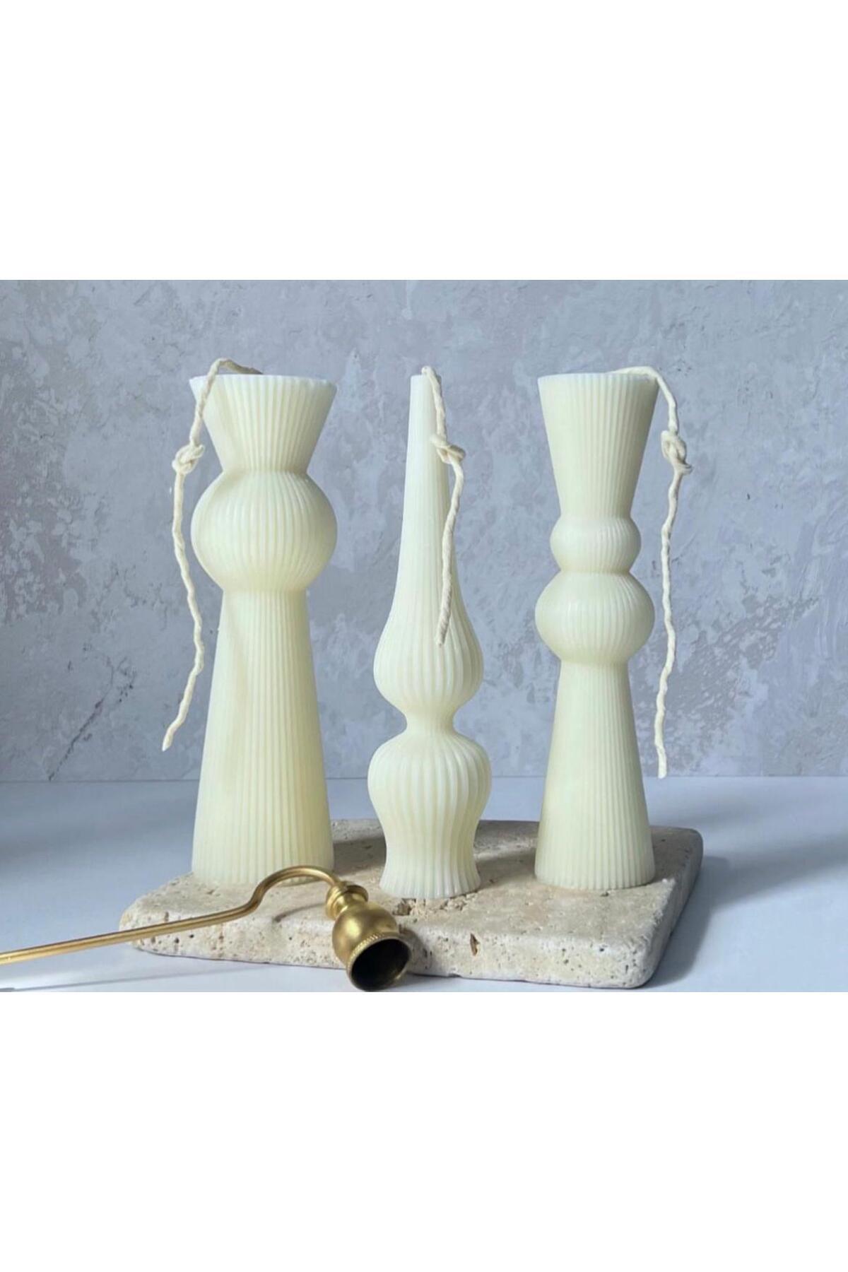 Dekoratif Lüks Mum Beyaz %100 Soya Wax Tekli Mum Kokulu Uzunluk 20 cm – görsel 4