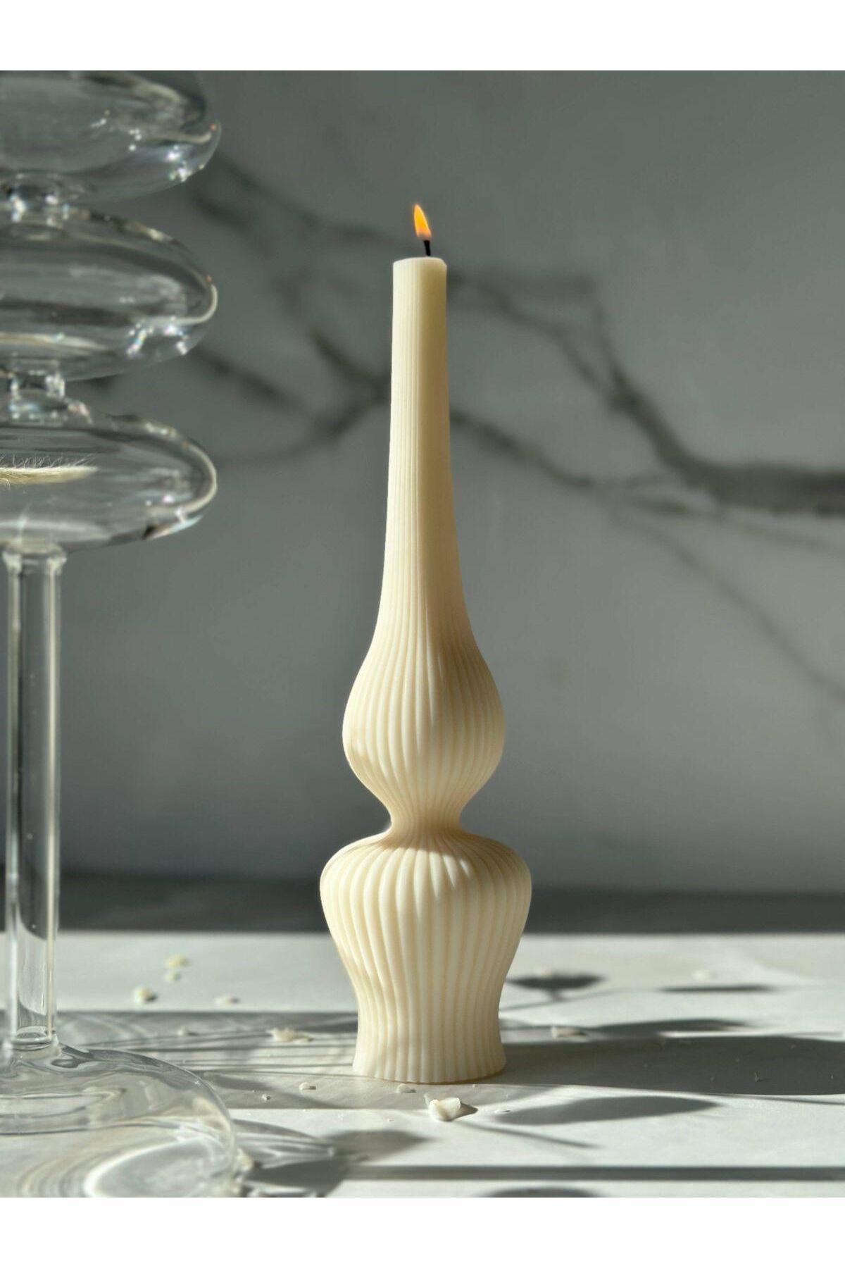 Dekoratif Lüks Mum Beyaz %100 Soya Wax Tekli Mum Kokulu Uzunluk 20 cm – görsel 6