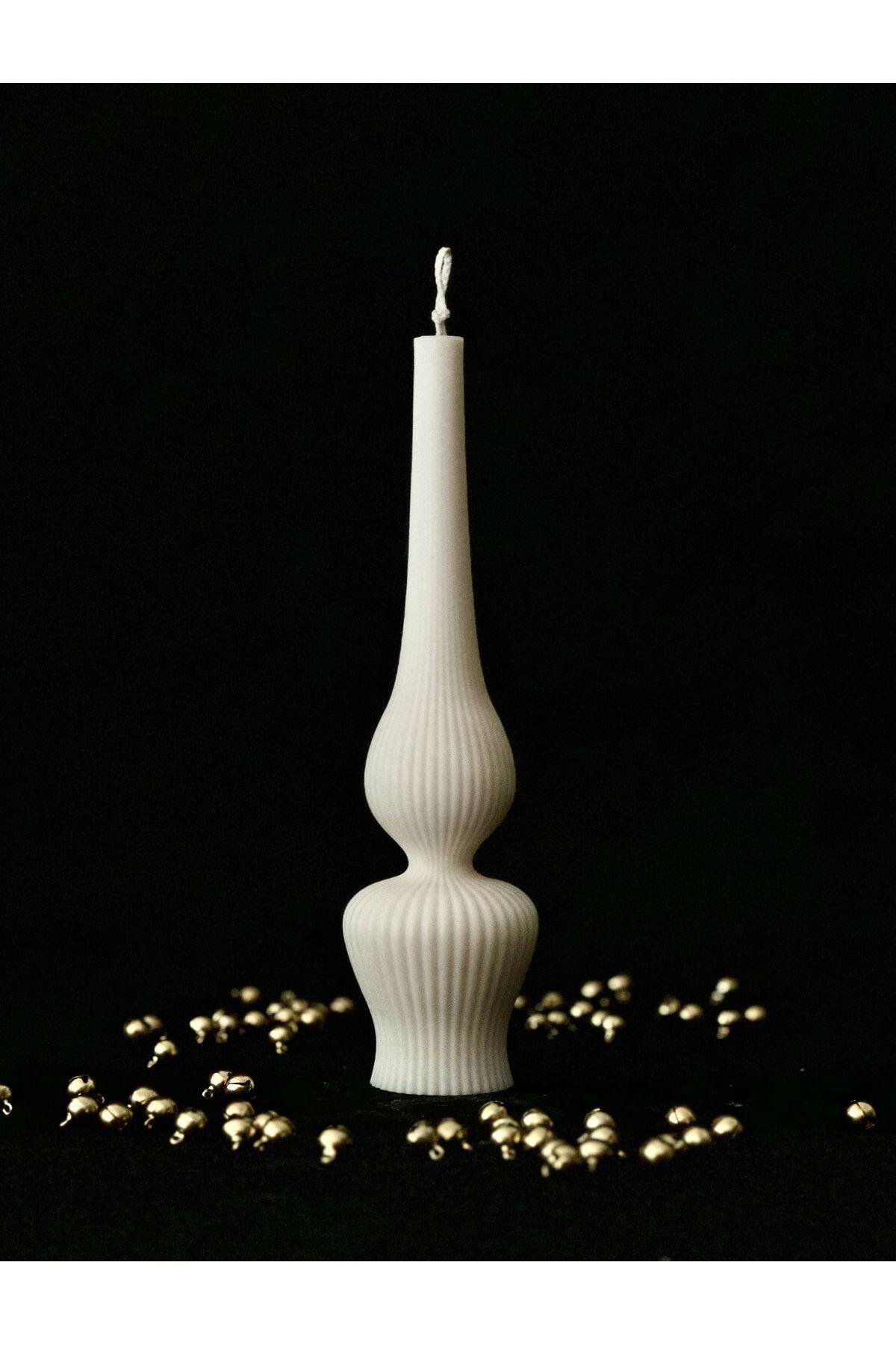 Dekoratif Lüks Mum Beyaz %100 Soya Wax Tekli Mum Kokulu Uzunluk 20 cm – görsel 7