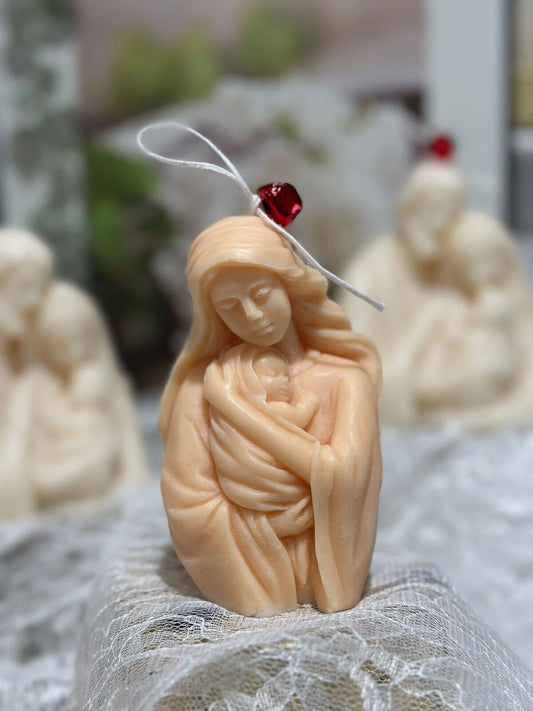 Dekoratif Mum Anne Cocuk Sütlü Kahve Lüks Mum 12x6 cm