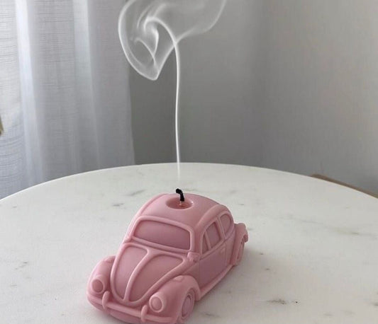 Dekoratif Mum Araba Desenli Pembe