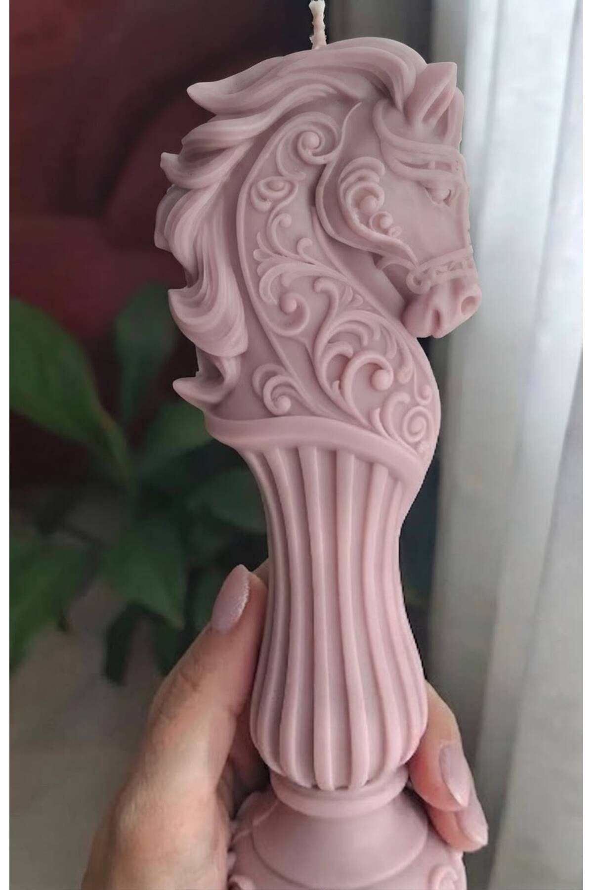 Dekoratif Mum At Desenli Tekli Koyu Pembe – görsel 2