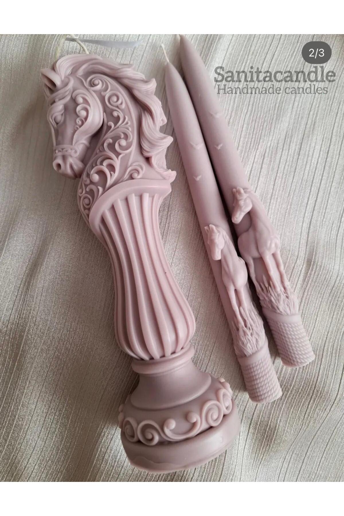 Dekoratif Mum At Desenli Tekli Koyu Pembe – görsel 3
