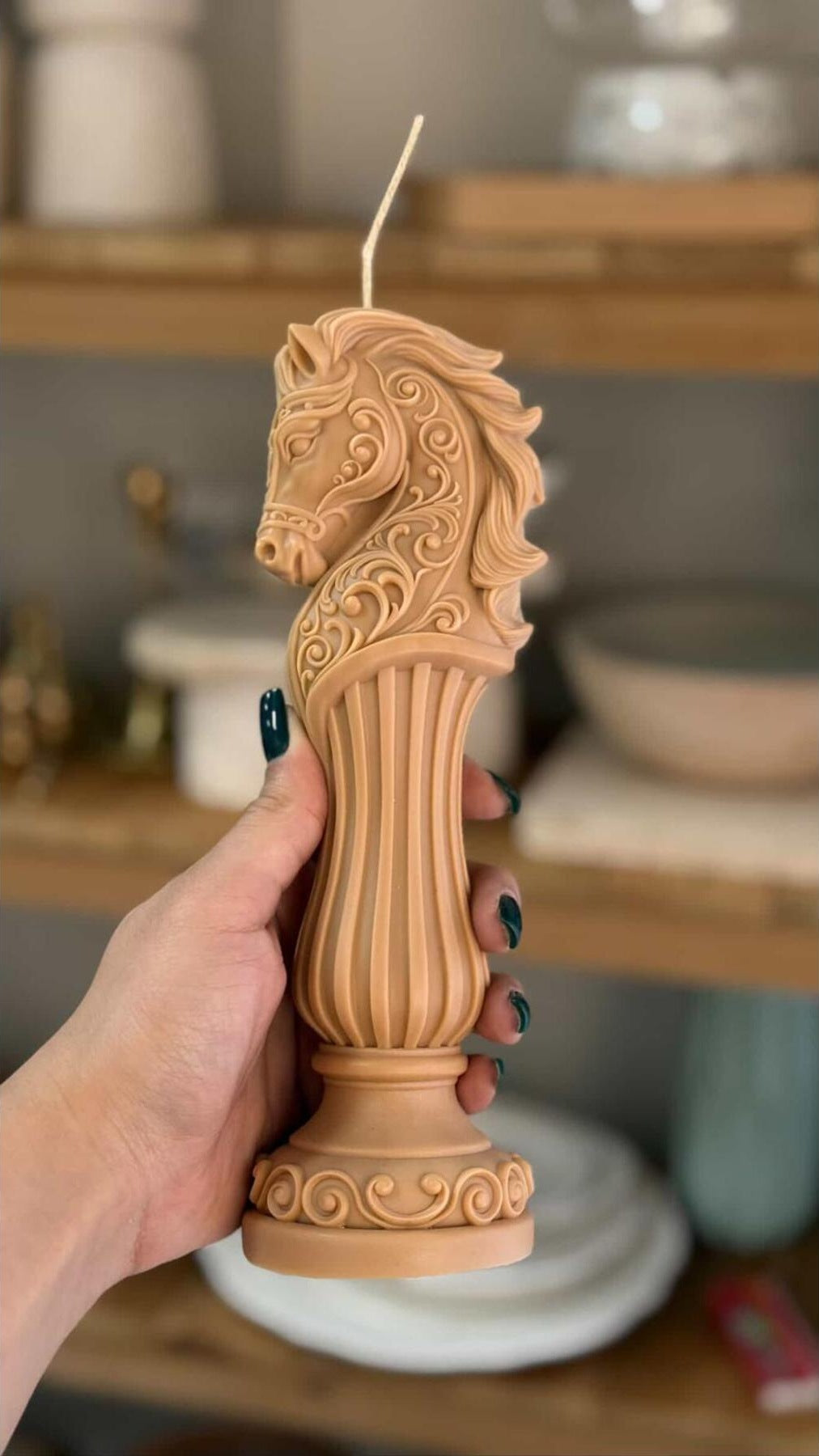 Dekoratif Mum At Mum Tekli Sütlü Kahve 20x6 cm