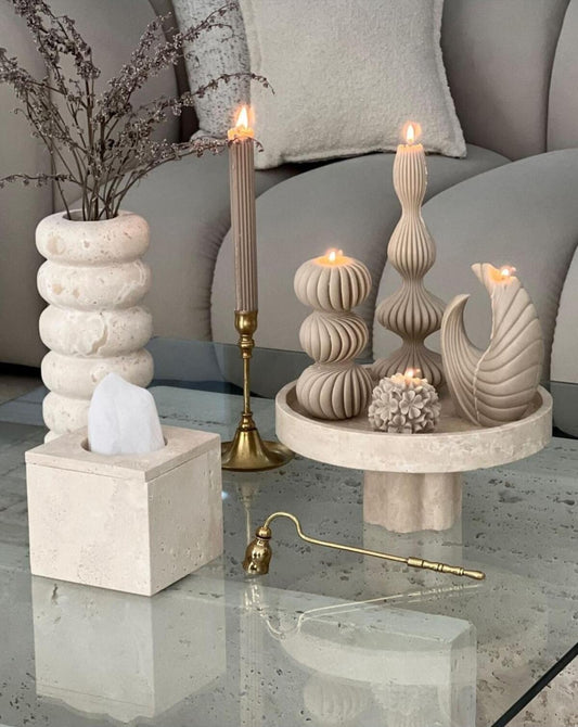 Dekoratif Mum Ay ve Marako ve Üçlü Yuvarlak ve Gül ve Şamdan Mumu 5'li Set