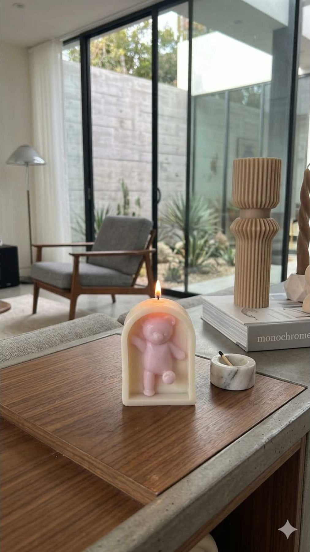 Dekoratif Mum Ayıcık Pudra Pembe Şık ve Zarif