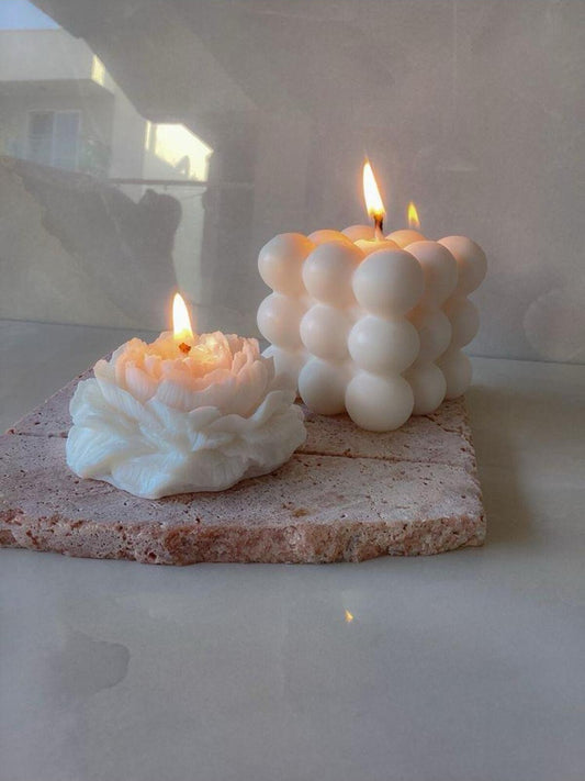 Dekoratif Mum Bubble + Şakayık Gül 10 cm Toplam 2 Parça