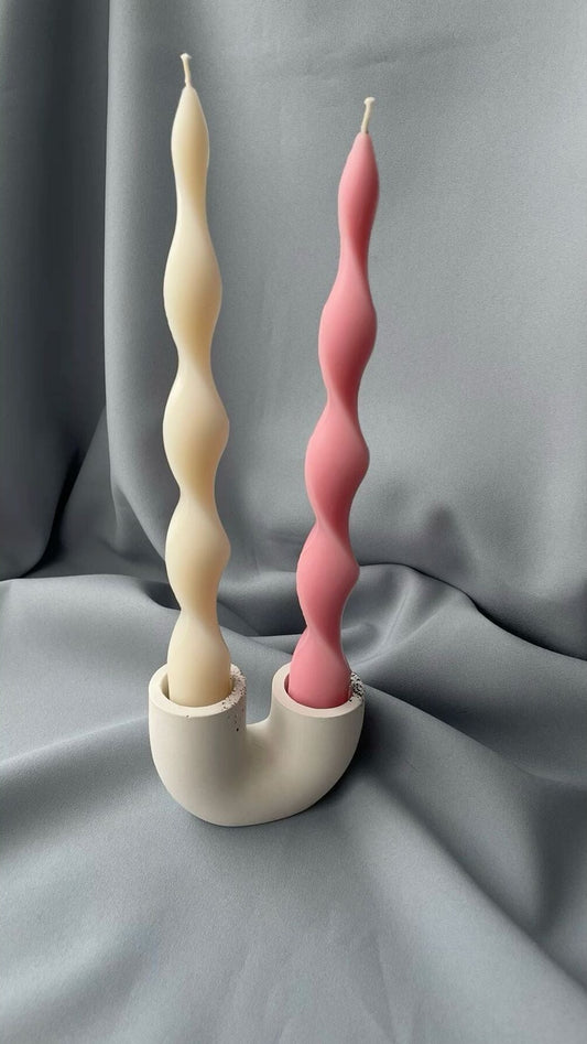 Dekoratif Mum Burgu Mum 2'li Pudra Pembe + Kırık Beyaz 2'li Set 20x2 cm