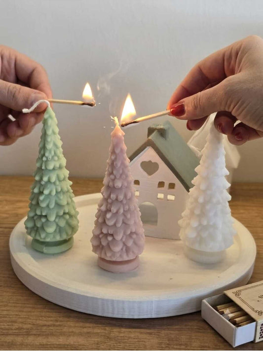 Dekoratif Mum Çam Desenli ve Ev ve Tepsi 5'li Set