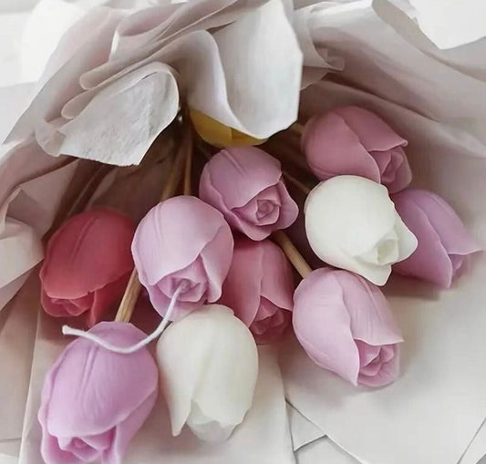 Dekoratif Mum Çiçedk Desenli Demet Gül 10 Adet Çiçek Pembe ve Beyaz ve Koyu Pembe Renginde