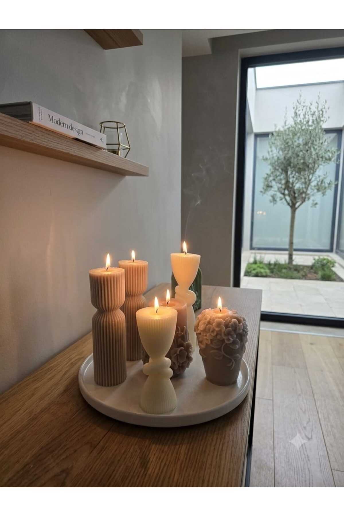 Dekoratif Mum Çiçek ve Çok Fwn ve Düğüm ve Tepsi 7'li Set – görsel 2