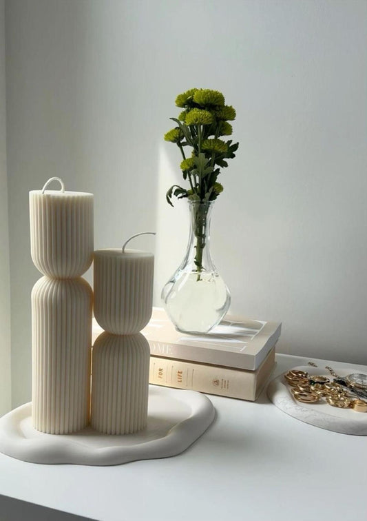 Dekoratif Mum Çokgen 20cm + 15 cm 2'li Set