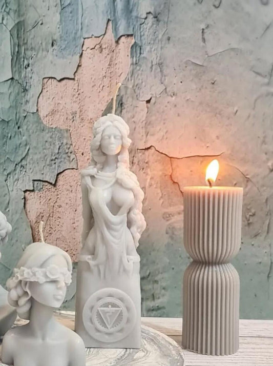 Dekoratif Mum Çokgen ve Kadın ve Güneş Tanrıcası Açık Gri 3'lü Set