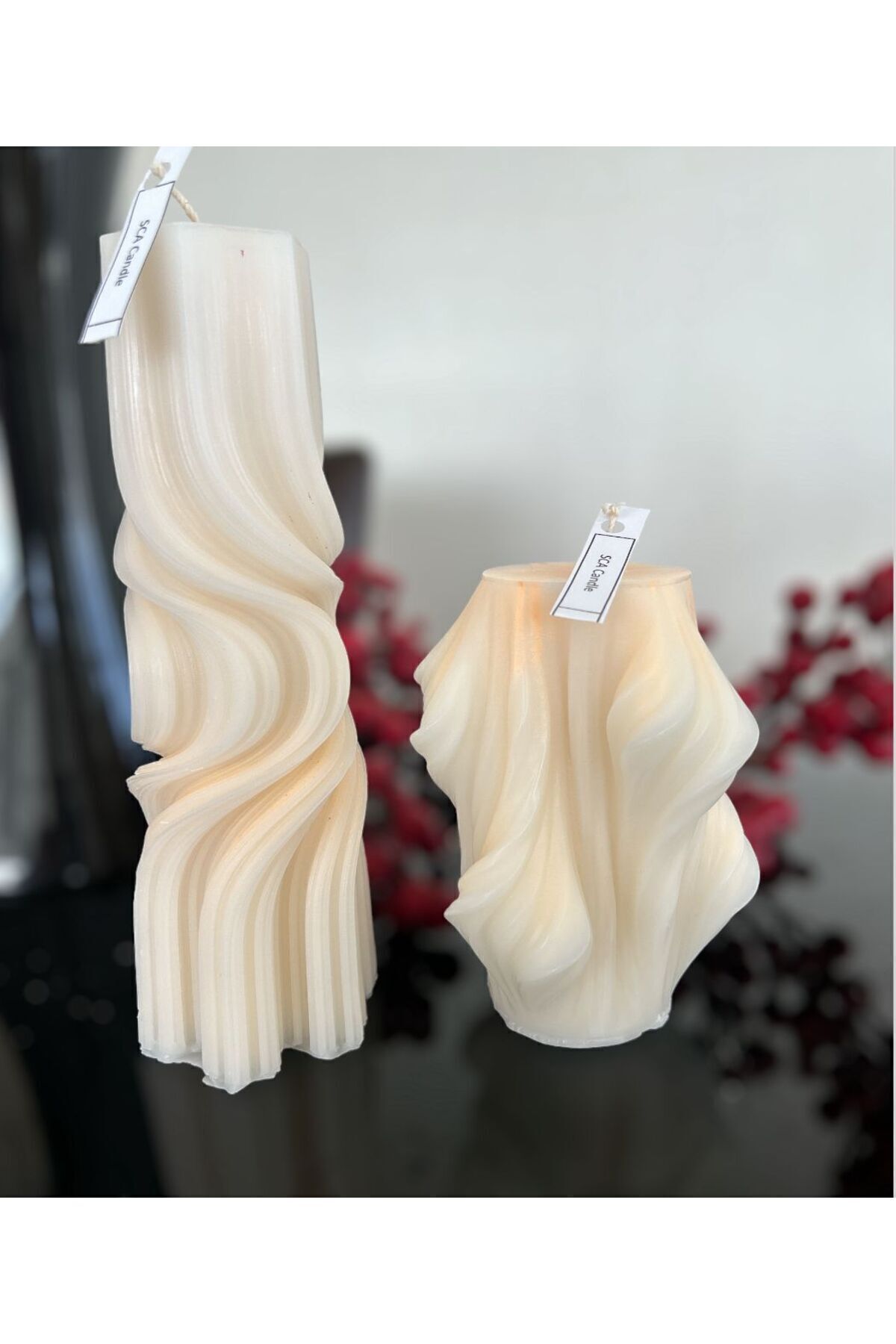 Dekoratif Mum Dalga Desenli Kırıkı Beyaz 20x6 cm – görsel 2