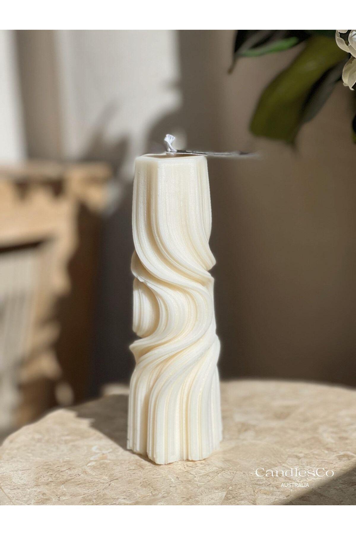Dekoratif Mum Dalga Desenli Kırıkı Beyaz 20x6 cm – görsel 3