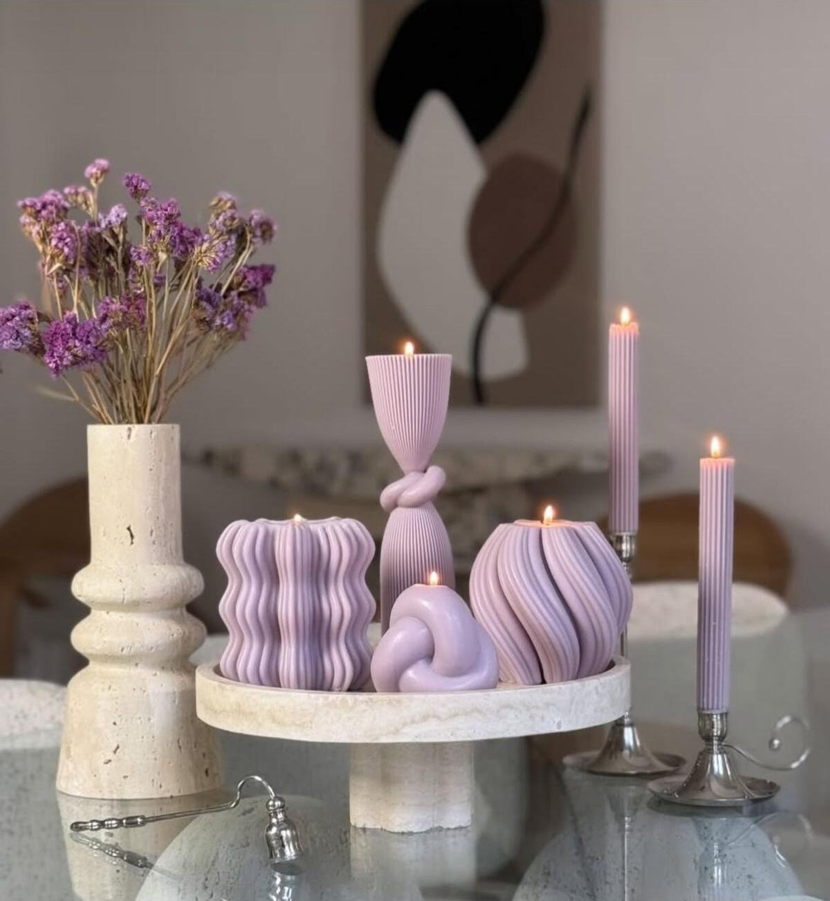 Dekoratif Mum Dalga + Düğüm + Şamdanlık Mum Toplam 6 Parça