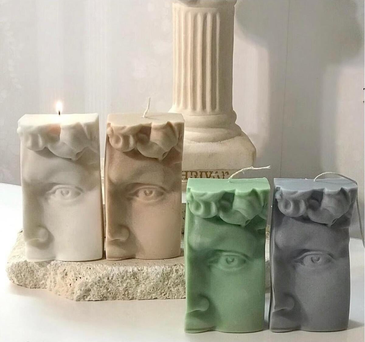 Dekoratif Mum Davud Yüzü Gri Tekli 16x8 cm