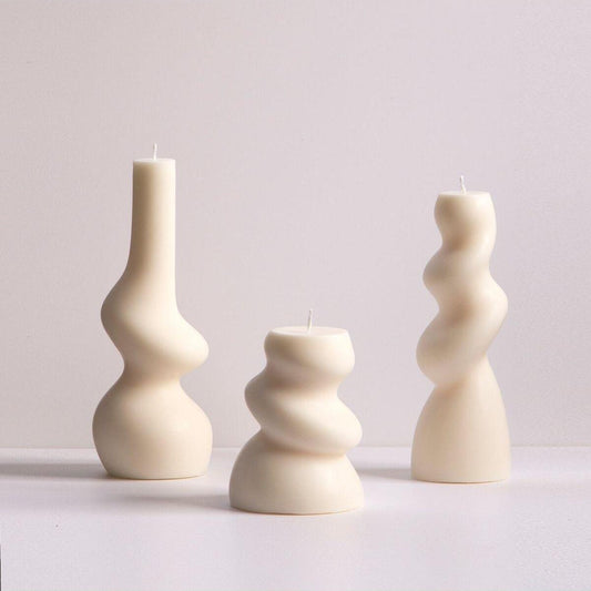 Dekoratif Mum Eğlimli Set 3'lü Kırık Beyaz