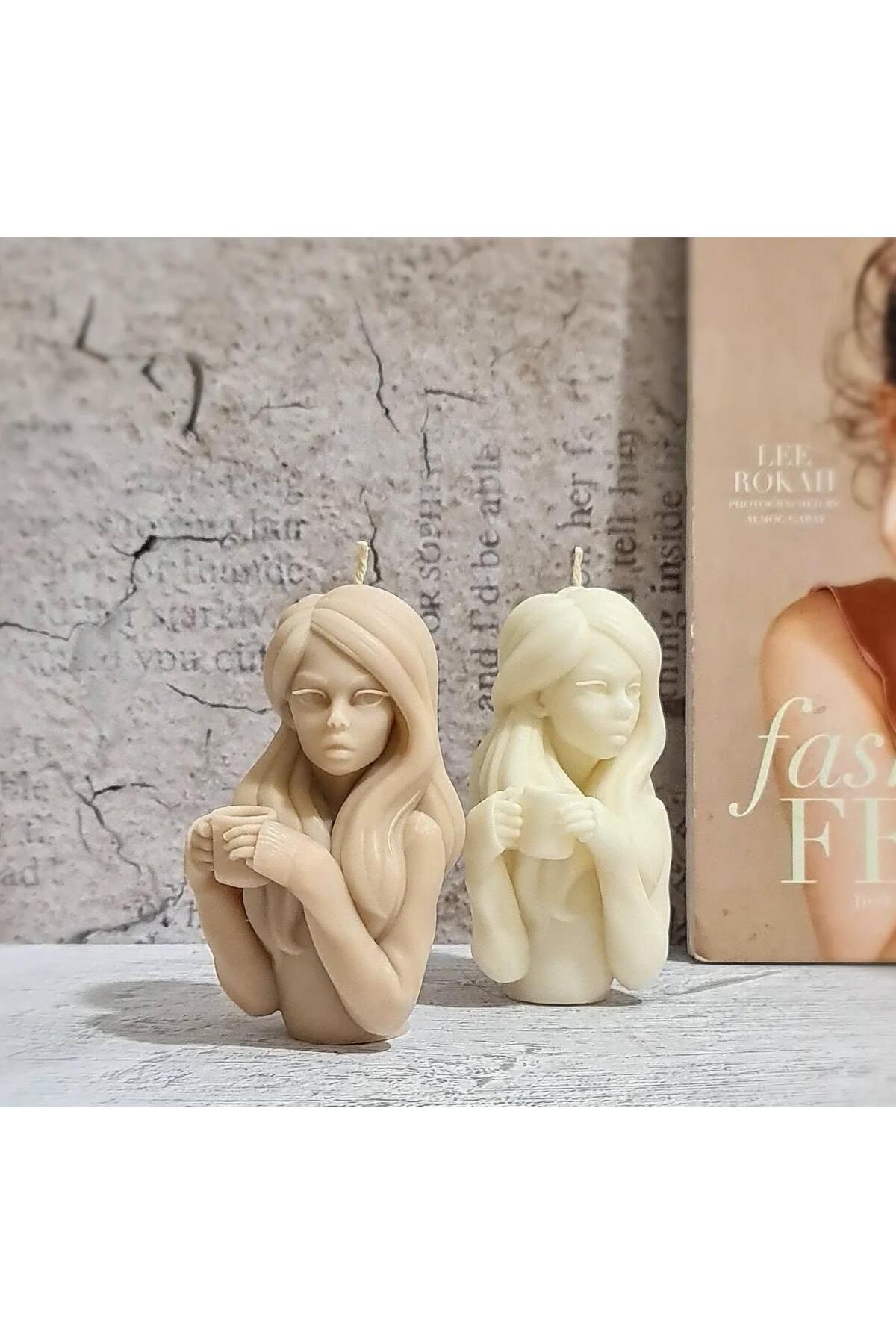Dekoratif Mum Elinde Kahve Olan Kız Mum 15x9 cm – görsel 2