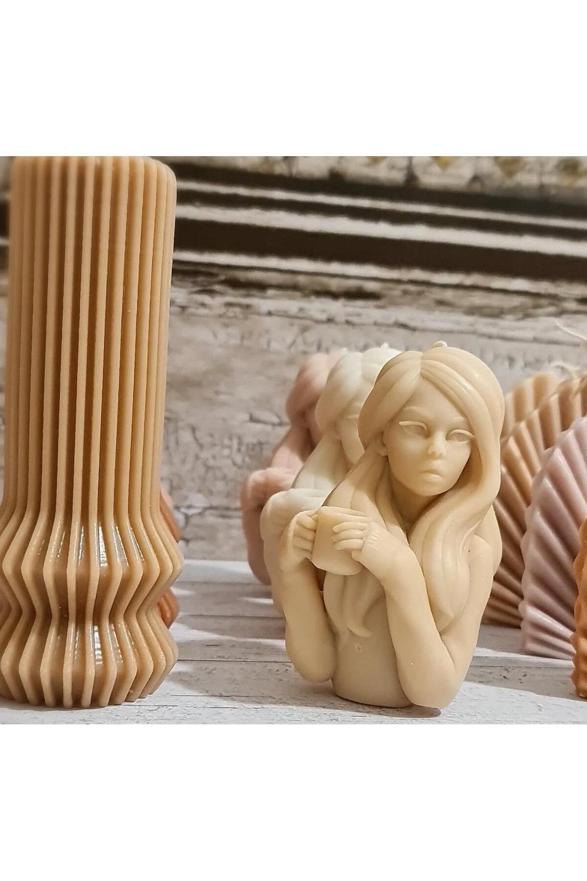 Dekoratif Mum Elinde Kahve Olan Kız Mum 15x9 cm – görsel 3