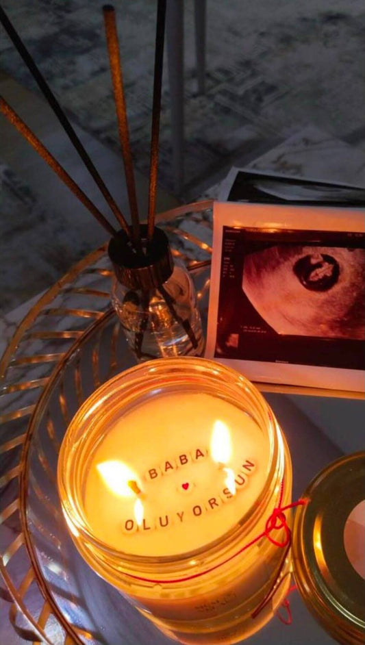 Dekoratif Mum Gizli Mesaj Baba Oluyorsun İstediğiniz Tüm Mesajlar Yazılır