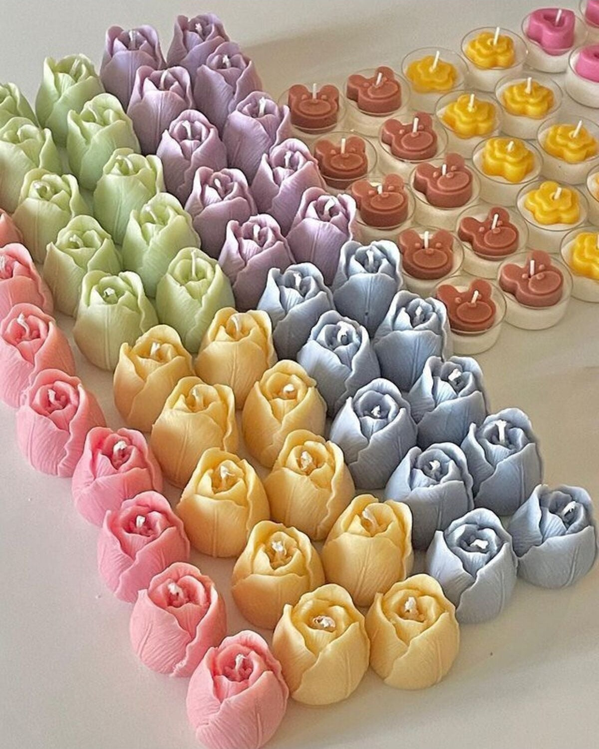 Dekoratif Mum Gonca Çiçek 5 Adet Pastel Yeşil 5'li Set 5x4 cm